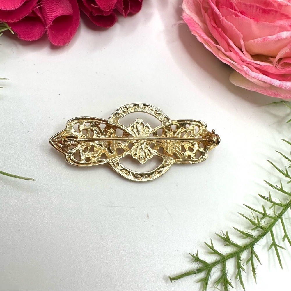 VINTAGE⚜️Golden Lace Glass Cabochon Brooch - Picture 4 of 5